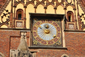 Zegar na ratuszu - Wrocław - obrazy, fototapety, plakaty