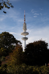 Fernsehturm mit Bäumen als Wahrzeichen in Hamburg Deutschland