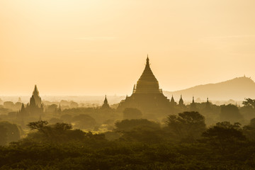 Old Bagan pagodas and temples at sunrise in Myanmar