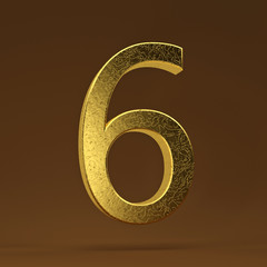 3D render Illustration. Golden number - 6