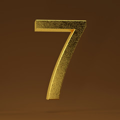 3D render Illustration. Golden number - 7