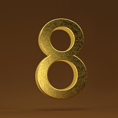 3D render Illustration. Golden number - 8