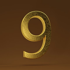 3D render Illustration. Golden number - 9