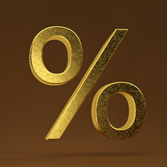 3D render Illustration. Golden percent.