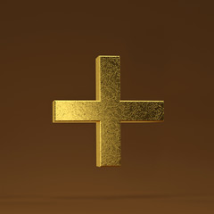 3D render Illustration. Gold plus sign.