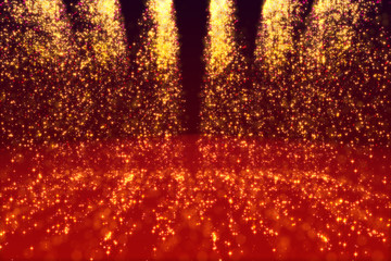 Fototapeta na wymiar Highly detailed all over texture of an illustration of a curtain of glittering stars on a red christmas background.