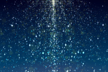 Highly detailed all over texture of an illustration of a curtain of glittering stars on a cold blue winter background.