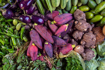 Banana flowers on a stall at the market in Meghalaya state, Northeast India