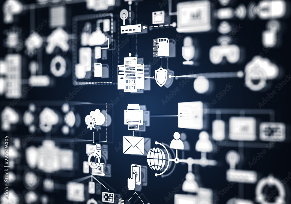Poster technology background image with media interface as connection a