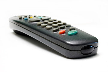 old tv remote on white background