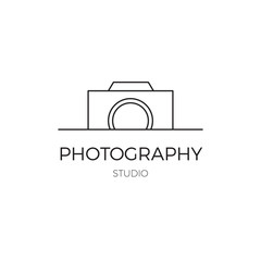 Vector thin line icon, camera silhouette. Logo template.