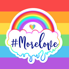 Equal love. Inspirational Gay Pride poster with rainbow and cloud. spectrum colors. Homosexuality emblem. LGBT rights concept. Sticker, patch, poster graphic design.