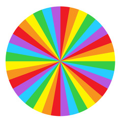 Rainbow round spiral circle background. Flag of LGBT community inside ball. Vector illustration for sticker, pin, greeting card, poster, patch.