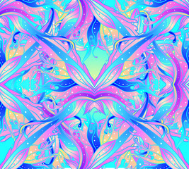 Fototapeta premium Magical fairy wings seamless pattern. Hand-drawn vector illustration. Trendy magic print, alchemy, mystery, divine goddess, spirituality, occultism.