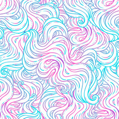 Vector abstract hand-drawn seamless pattern with waves and clouds.
