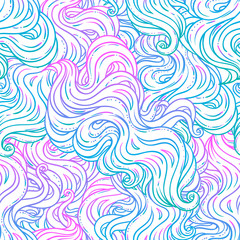Vector abstract hand-drawn seamless pattern with waves and clouds.
