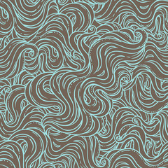 Vector abstract hand-drawn seamless pattern with waves and clouds.