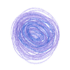 Purple circle hand drawn with pencil on clean white background