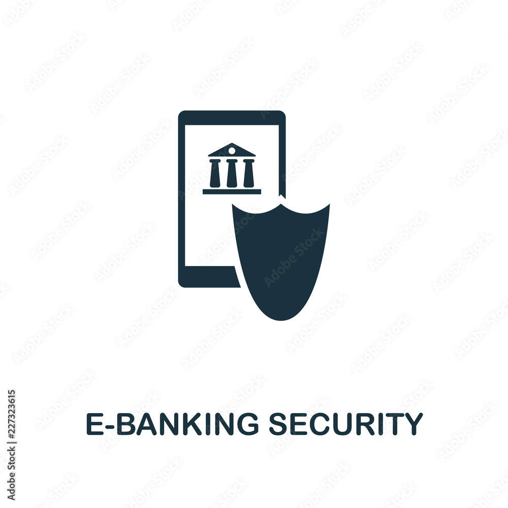 Poster e-banking security icon. monochrome style design from fintech icon collection. ui and ux. pixel perf
