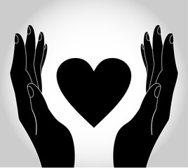 heart in hands drawing vector eps 10