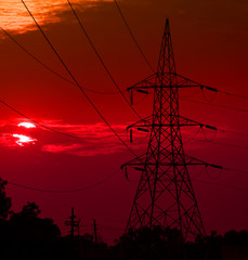 electricity tower with sunset