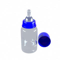 Baby Bottle with Blue Cap, Isolated. 3D rendering