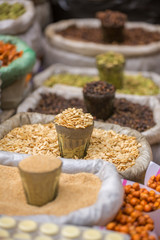 Close-up view of indian spices on the market stall