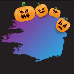 Halloween web violet grunge Banner or poster with Halloween scary pumpkins isolated on black background . Funky kids Halloween ultra violet banner with space for greeting text or sale