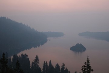 Colorful Hazy Sunrise over Lake Tahoe