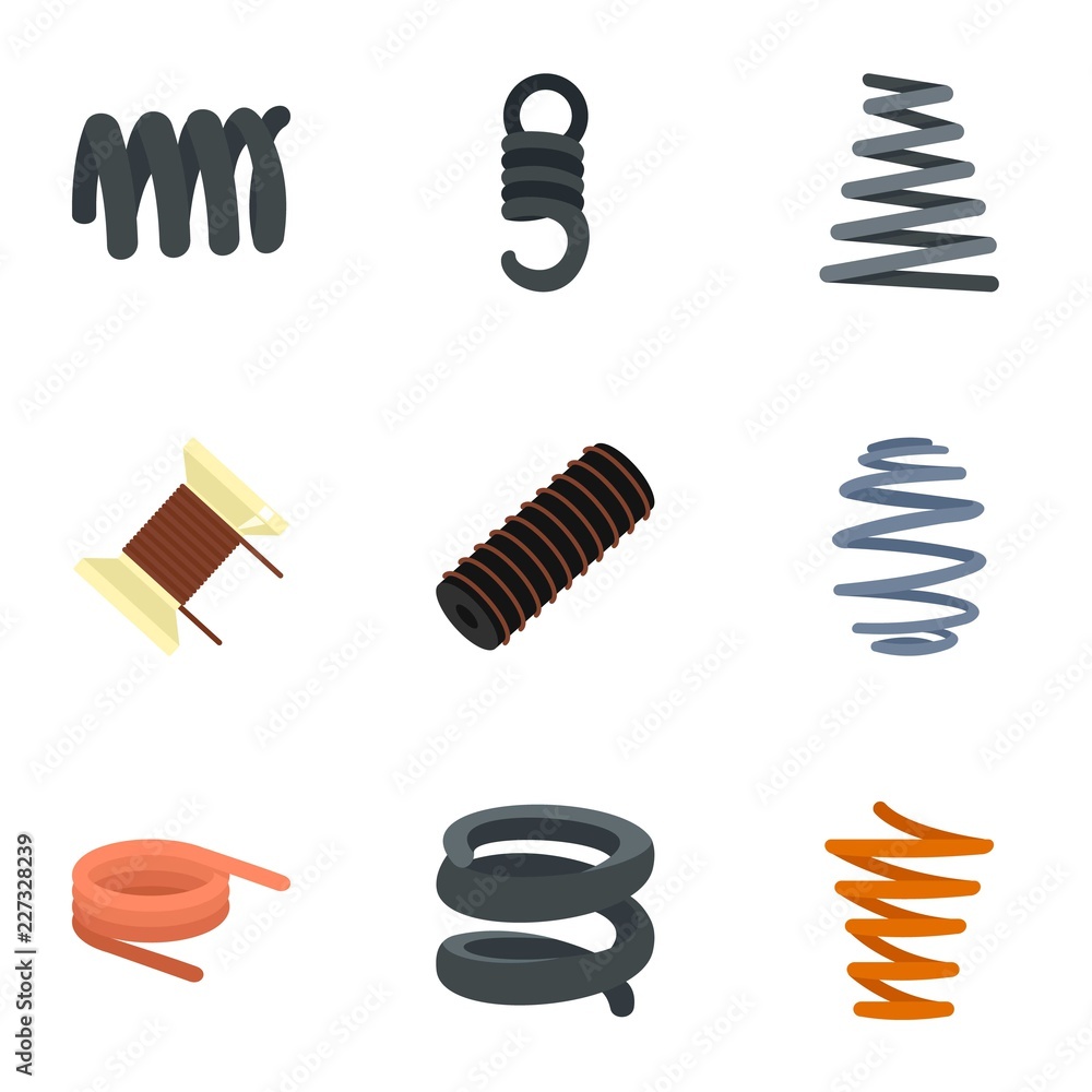 Poster coil spring icon set. flat set of 9 coil spring vector icons for web design