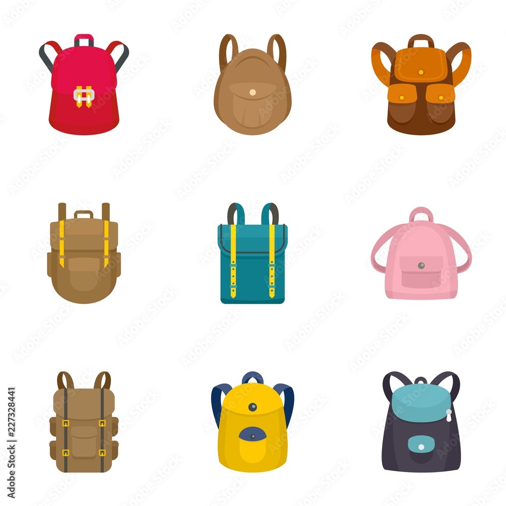 Poster modern backpack icon set. flat set of 9 modern backpack vector icons for web design