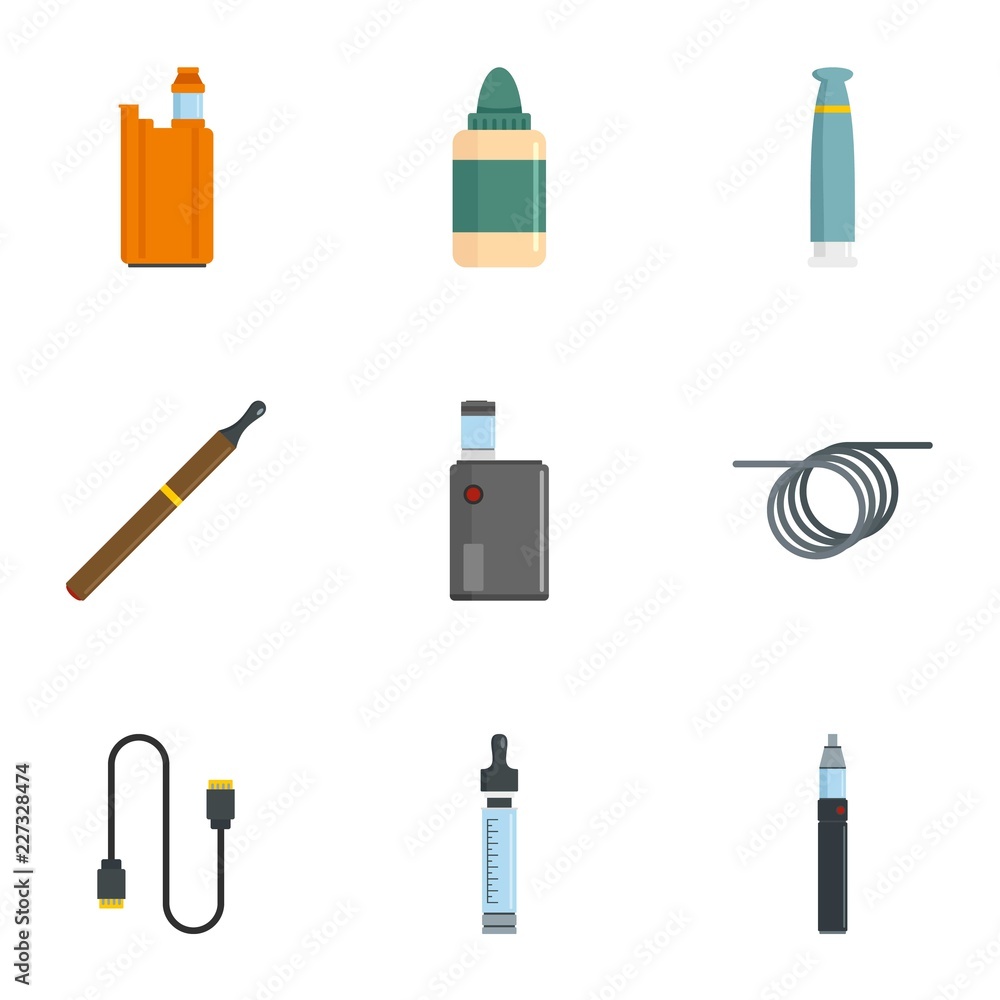 Poster vapor device icon set. flat set of 9 vapor device vector icons for web design