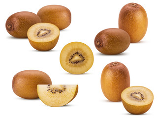 Collections yellow gold kiwi fruit cut in half, whole, slice