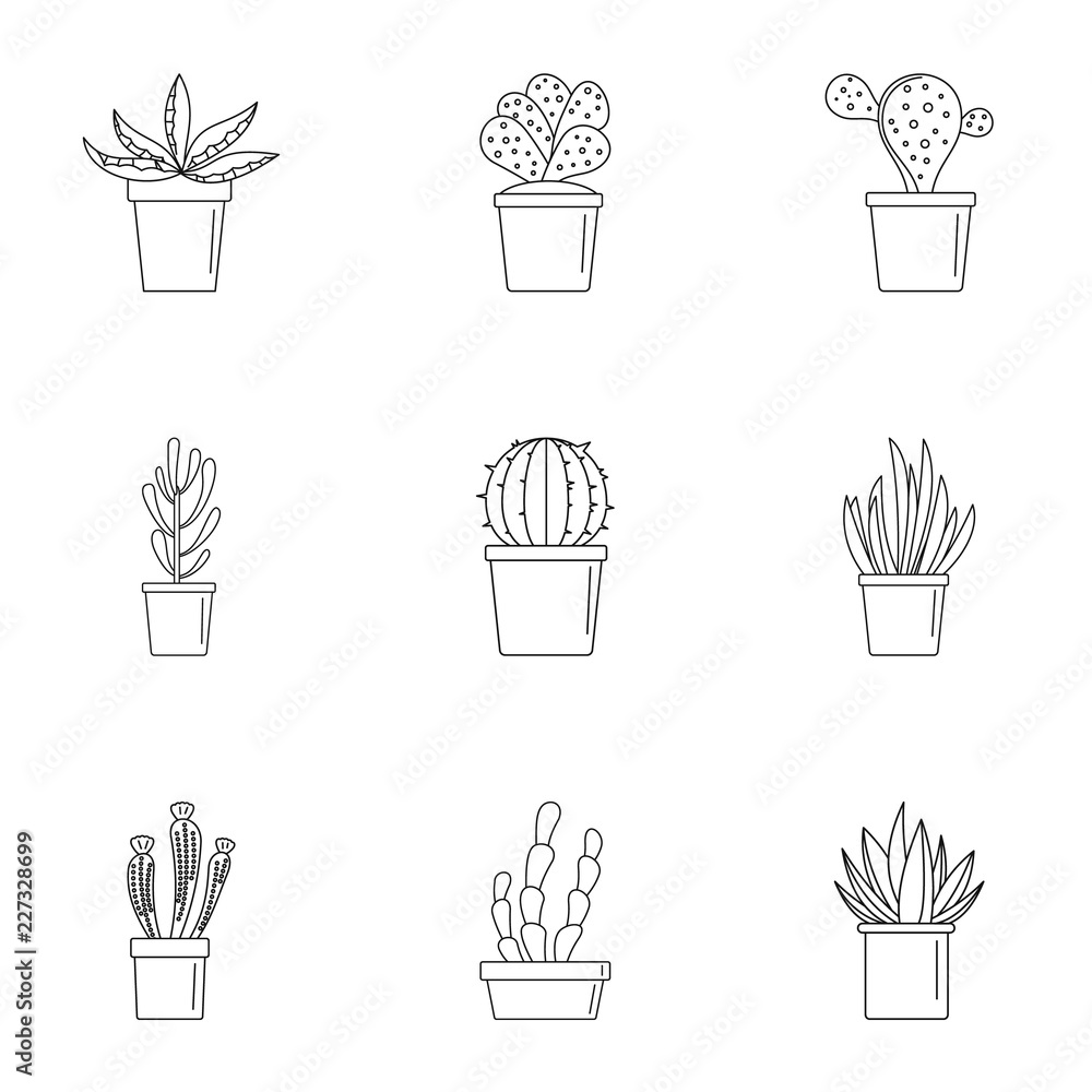 Poster succulent cactus icon set. outline set of 9 succulent cactus vector icons for web design isolated on