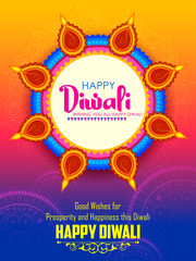 Burning diya on happy Diwali Holiday background for light festival of India