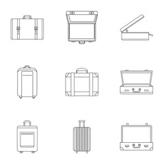 Travel luggage icon set. Outline set of 9 travel luggage vector icons for web design isolated on white background