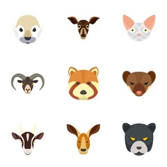 Wild animal icon set. Flat set of 9 wild animal vector icons for web design
