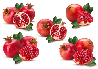 Collections ripe pomegranate fruit with leaf