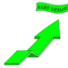 Green arrow. UP sign. Hand drawn sketch