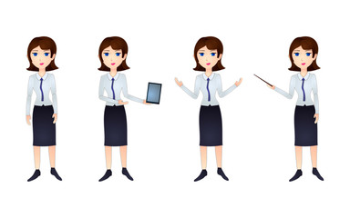 Obraz premium Vector Business Woman Character, Paper Art Style Cartoon Personage in Different Poses.