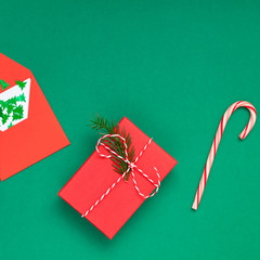 Christmas greeting card with red present box