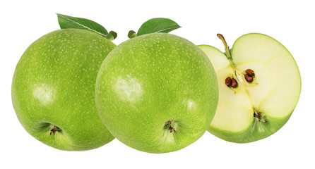 Fresh green apple isolated on white background with clipping path