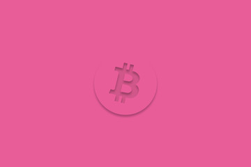 Bitcoin cryptocurrency logo with a shadow on a beautiful color minimalistic background