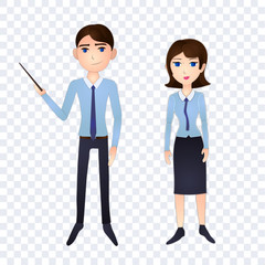 Fototapeta na wymiar Vector Man and Woman Characters, Man with Pointer in His Hand.