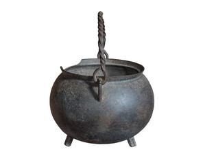 The cast iron cauldron on white, isolated