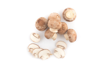 Slices of Fresh champignon mushrooms in a bowl