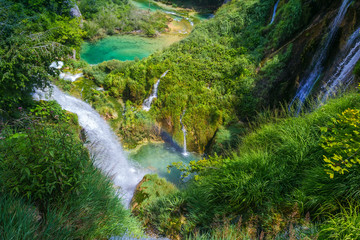 Beautiful waterfall in Plitvice Lakes National Park. Croatia
