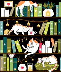 Library cats - seamless pattern