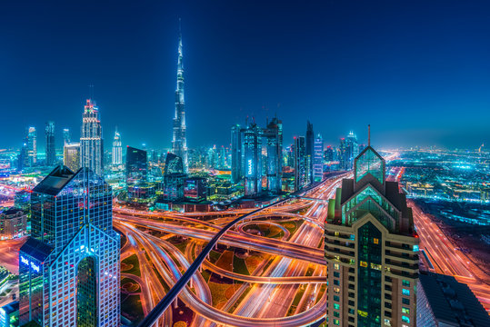 Twilight, Downtown Dubai, Emirate of Dubai, UAE, Asia