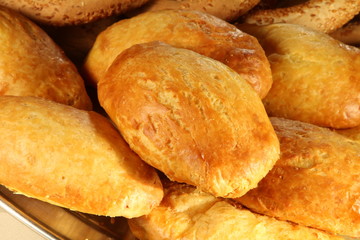 Many pieces of small bread, close up